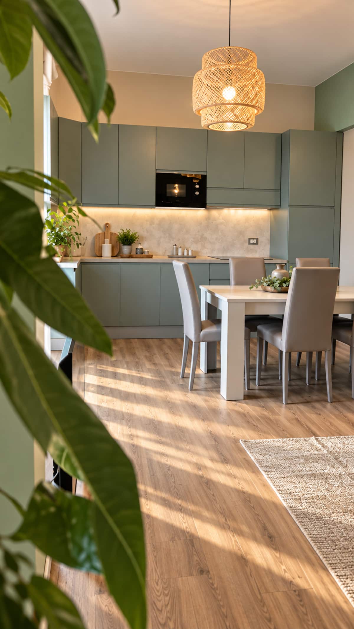 Cucina e zona pranzo dell'appartamento